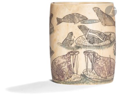 null Walrus ivory paper cup. Second half of the 19th centuryEmbossed
"In memory of...
