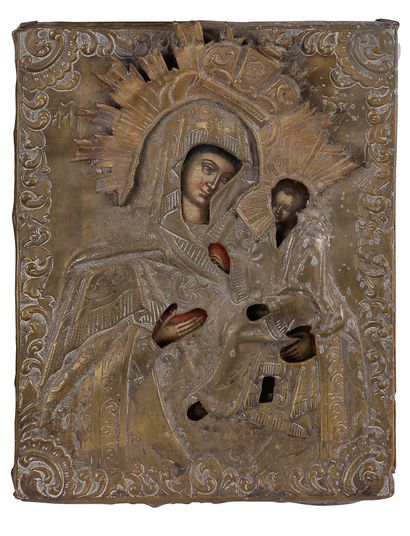  Icône de la Vierge de Tikhvin. Première moitié du XIXe siècle. Tempera sur bois....