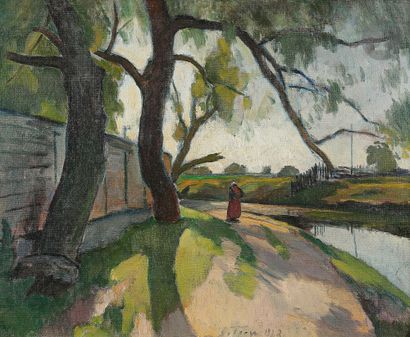  Ossip Emmanouilovitch BRAZ (1873-1936) Chemin de halage, 1923 Huile sur toile. Signée...