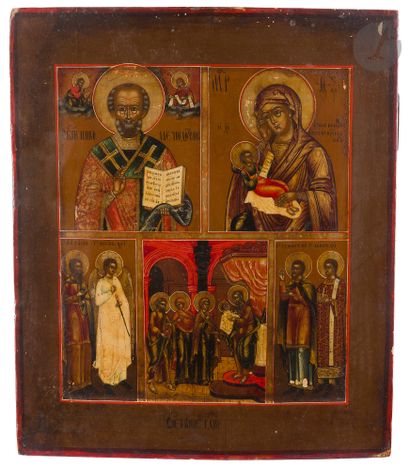  Icon with five registers. 19th centuryIn the upper registers: St. Nicholas and the...