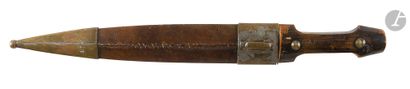  Small kindjal. 1880Single gutter blade , engraved and dated. Leather-covered scabbard...