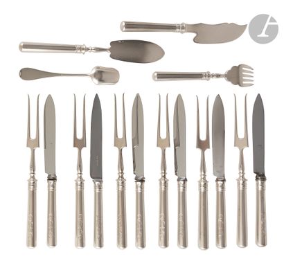  Set of 6 forks, 6 knives and 4 pieces of cutleryTwo pronged forks , knives with...