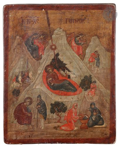  Greek icon of the nativity. Greece, 19th centuryIn the center of the icon under...