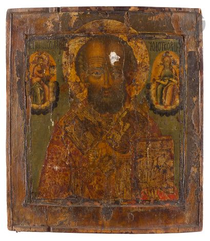  Icon of Saint Nicholas. Early 19th centuryIn a double arch (kovcheg). Tempera on...