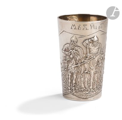 null Bogatyrs" tumbler. 1913Silver
stamped and engraved. Gilt interior.
Engraved...