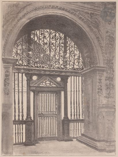  Leon WYCZOLKOWSKI (1852-1936) Entrée de la chapelle de Sigismond, 1921 Lithographie....