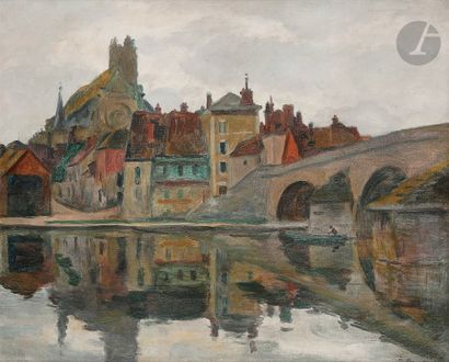  Ossip Emmanouilovitch BRAZ (1873-1936 )The Saint-Nicolas Bridge in Villeneuve-sur-Yonne,...