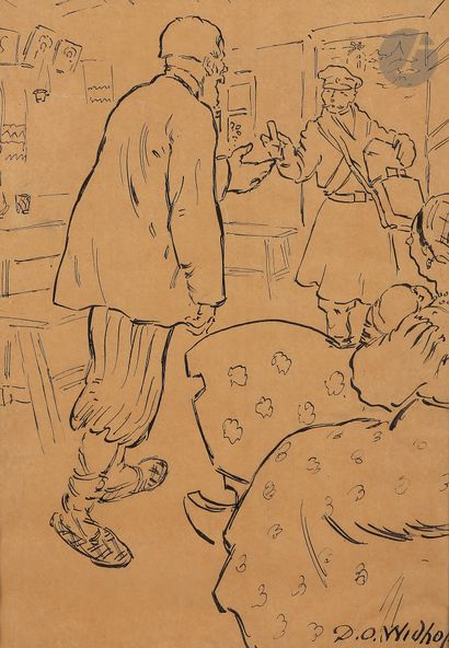  David Ossipovitch WIDHOPFF (1867-1933 )The postman. Ink. Signed lower right. 33.5...