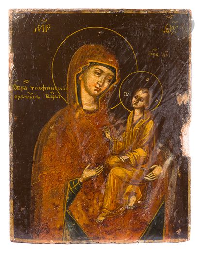 null Icon of the Virgin of Tikhvin. Late 19th centuryTempera
on wood.
17.5 x 13.4...