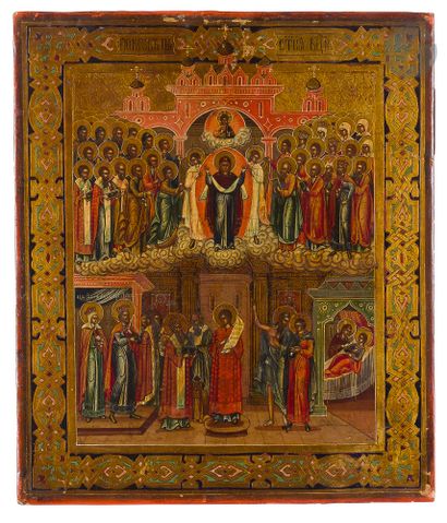  Icon of the Protection of the Virgin. Late 19th centuryTempera on wood. 31.3 x 27...