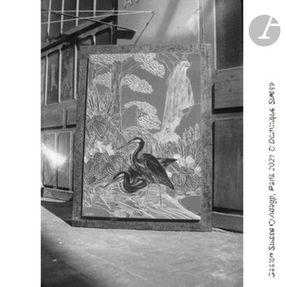 null GASTON SUISSE (1896-1988)
Hérons pêchant sous une cascade, 1935
Crayon gras,...