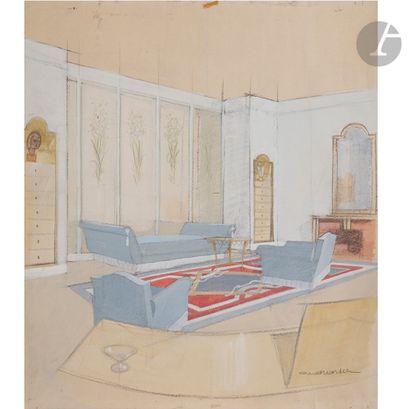 null ANDRÉ ARBUS (1903-1969
)2 decoration projects made for the fitting out of Mr...