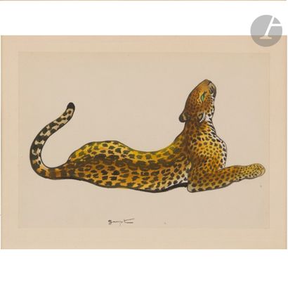 null GEORGES-LUCIEN GUYOT (1885-1973
)Reclining LeopardInk
, watercolor and gouache...