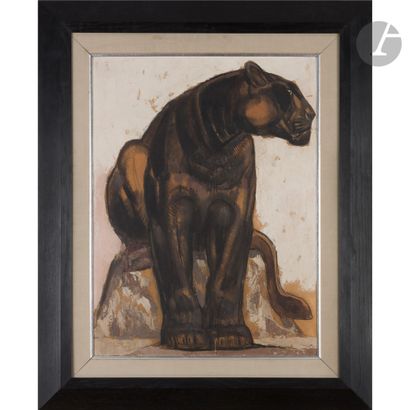 null 
PAUL JOUVE (1878-1973)

Seated Panther; front with head turned, circa 1935

Oil...