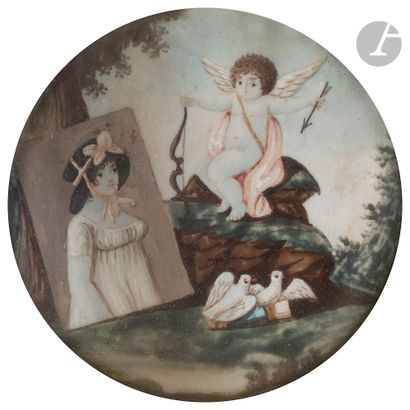 null French school of the 19th centuryCharming
suite of four miniatures on the theme...
