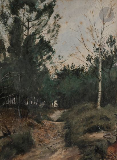 null Eugène LACHEURIE (1831 - 1907
)Road in the undergrowthAquarelle
gouache.
Signed...
