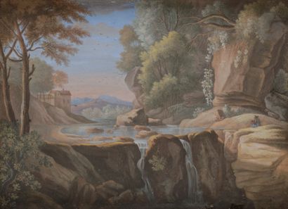 null école italienne du XVIIIe siècle
Dessinateur dans un paysage à la cascade
Gouache...