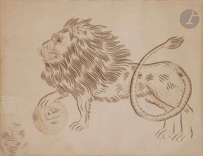 null école française du XIXe siècle
Le Lion
Dessin calligraphique.
(Pliures, déchirures...