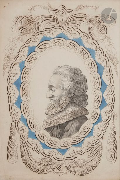 null école française du XIXe siècle
Henri IV en buste
Dessin calligraphique.
51 x...
