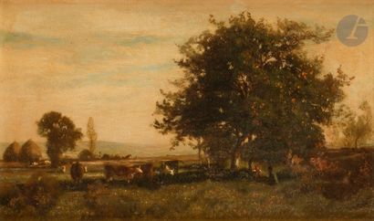 null Eugène LAVIEILLE (Paris, 1820 - 1889)
Vaches au repos sous les arbres
Panneau.
Étiquette...