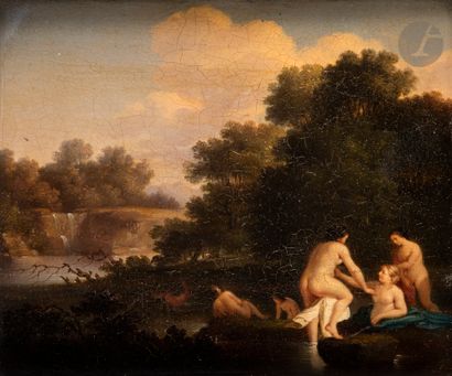 null école du xixe siècle dans le goût de
Cornelis van POELENBURGH
Les baigneuses
Panneau...