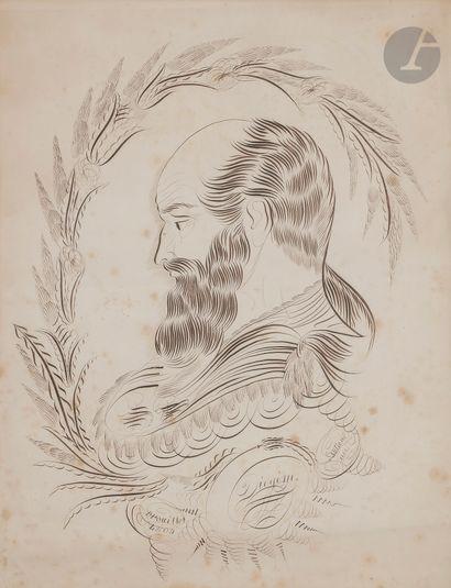 null Léon DROUILLET (XIXe siècle)
Portrait de Diogène
Dessin calligraphique.
Titré...