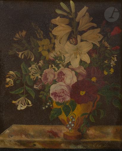 null école française, 1823
Vase de fleurs sur un entablement
Sur sa toile et son...