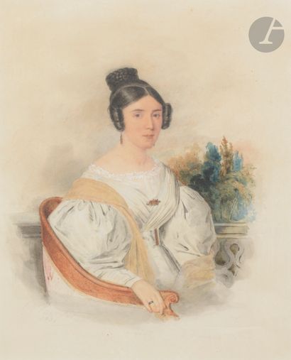 null Antoine Claude PANNETIER
(1772 - Paris, 1859)
Portrait de femme en robe blanche,...