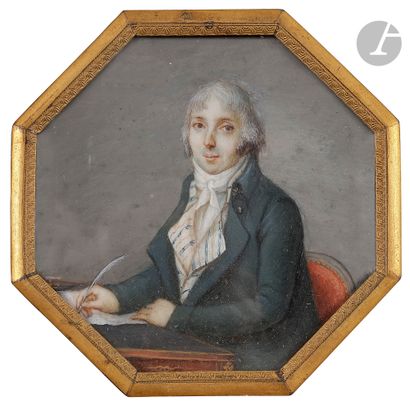 null late 18th century French schoolMan
sitting at a desk writingMiniature
on ivory...