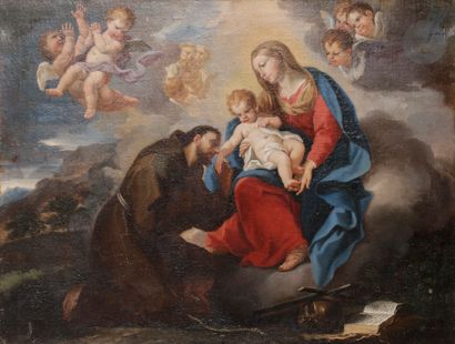 null Attributed to Marco BENEFIAL (1684 - 1764
)The Virgin and Child with St. Francis...
