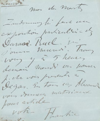 null Henri de TOULOUSE-LAUTREC (1864-1901). L.A.S., Lundi, à Édouard Marty ; 1 page...