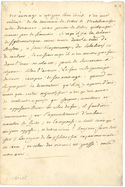 null Denis DIDEROT (1713-1784). L.A., to a "very dear brother" [D'Alembert?] ; 1...