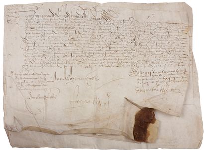 null HENRI IV (1553-1610). P.S., Vernon 17 décembre 1593 ; vélin oblong in-fol.,...