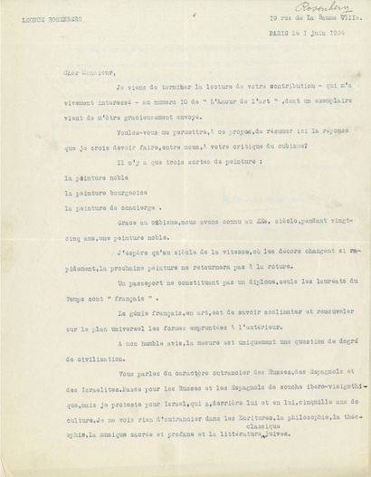 null Léonce ROSENBERG (1879-1947) gallery owner and art dealer. L.S., Paris June...