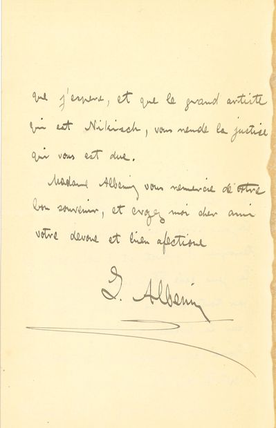 null Isaac ALBENIZ (1860-1909). L.A.S., [Paris], à un ami ; 2 pages in-8 à son adresse...
