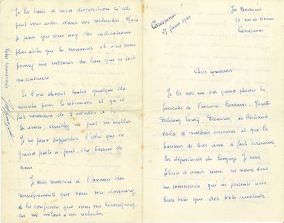 null Joe BOUSQUET (1897-1950). L.A.S., Carcassonne 27 February 1940, to "dear comrades";...