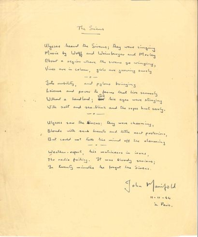 John manifold (1915-1985) poète et musicologue...