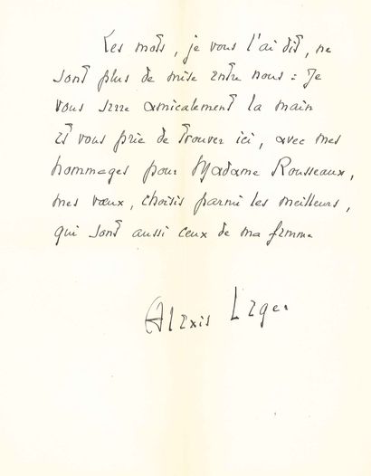 null Alexis Léger, dit SAINT-JOHN PERSE (1887-1975). L.A.S. « Alexis Léger », “Les...