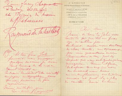 null Raymond de LA TAILHÈDE (1867-1938). 5 L.A.S., Moissac [1886], to the novelist...