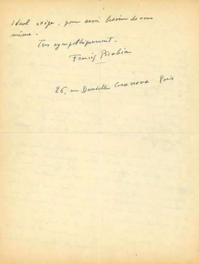 null Francis PICABIA (1879-1953). L.A.S., Paris Samedi [1948], à Gaston Criel ; 1 page...