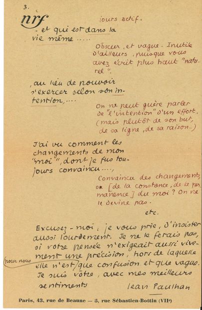 null Jean PAULHAN (1884-1968). L.A.S., Paris 27 février 1934, à l’écrivain danois...