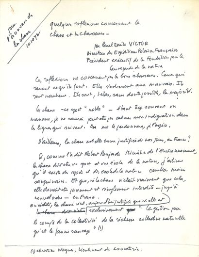 null Paul-Émile VICTOR (1907-1995) explorateur polaire. Manuscrit autographe signé...