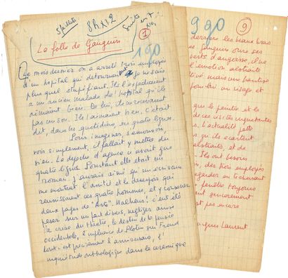 null Jacques LAURENT (1919-2000). Manuscrit autographe signé, La Folle de Gauguin,...