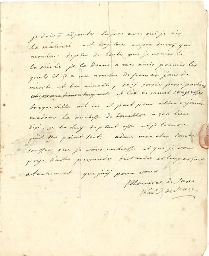 null Maurice de SAXE (1696-1750) maréchal. 2 L.A.S., Spire et Dresde 1734-1736, à...