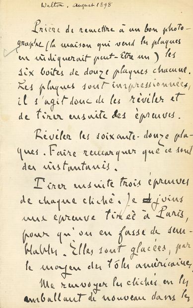 null Emile zola. L.A., [Walton on Thames August 1898, to Ernest Vizetelly]; 2 pages...