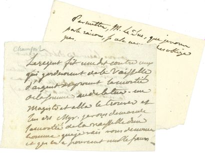null Sébastien Roch Nicolas CHAMFORT (1740-1794). 2 manuscrits autographes ; 1 page...