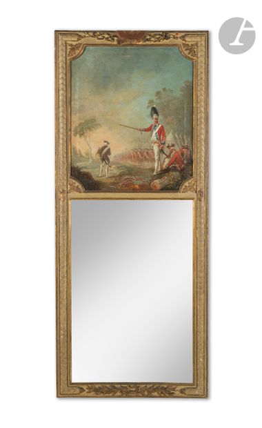 null Painted wooden trumeau incorporating a military scene; (accident and missing...