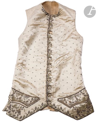 null Cream silk satin waistcoat, embroidered with sequins, gold threads and foils,...