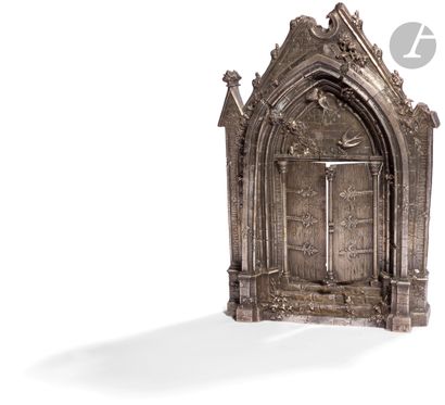 null Element of a tabernacle front from the 19th century in silvered bronze representing...