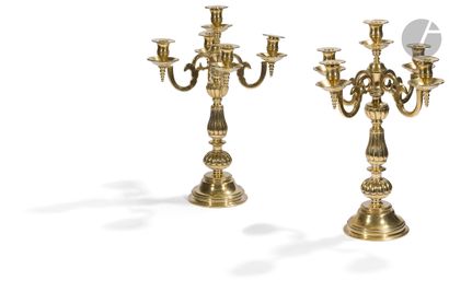 null A pair of ormolu five-light candelabra, the baluster shaft with gadroons.
Dutch...